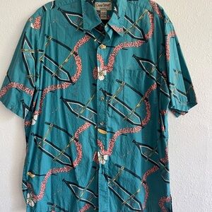 Blue Casual Button Down Shirt with Artistic Pattern